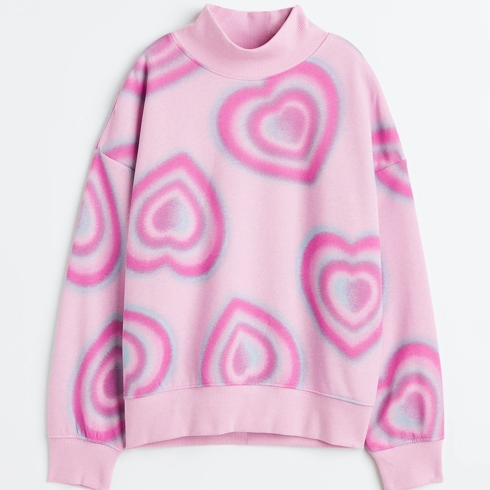 OVERSIZED TURTLENECK SWEATSHIRT Pink Heart Patterned Sweatshirt H&M 12/14